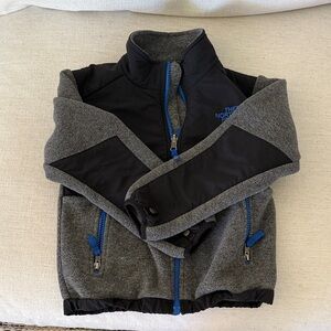 The North Face Black and Gray Fleece Jacket with Blue Zippers